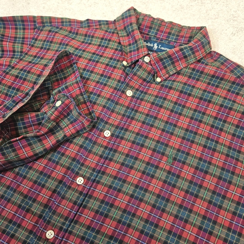 Ralph Lauren Classic Fit Plaid Button Down Shirt Men's XXL Red Green Blue Preppy